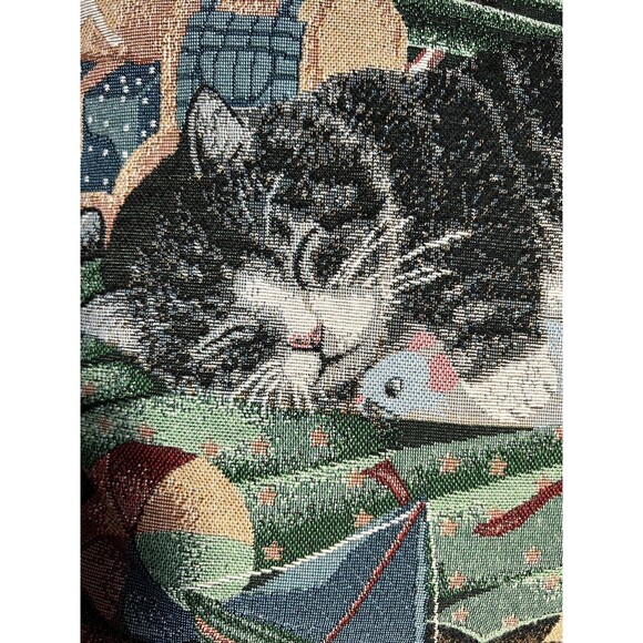 Anne Mortimer Christmas Cat Boat Nutcracker Tapestry Pillow 17x17 USA Vintage - Picture 2 of 8